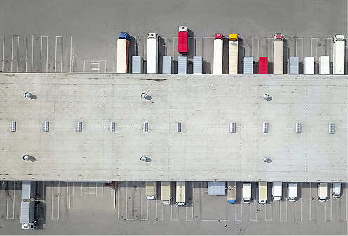 Overhead view of a shipping center